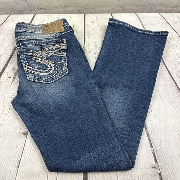 Silver Jeans Womens Sz 29x31(29.5) Pioneer Boot Cut Medium Light Wash Distressed - Picture 1 of 14